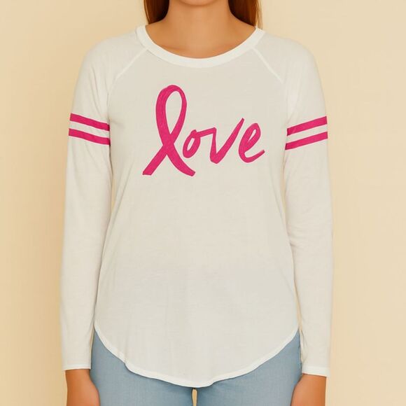Chaser Tops - NWT Chaser “Love” Long Sleeve Tee Breast Cancer Awareness Pink Ribbon Graphic M